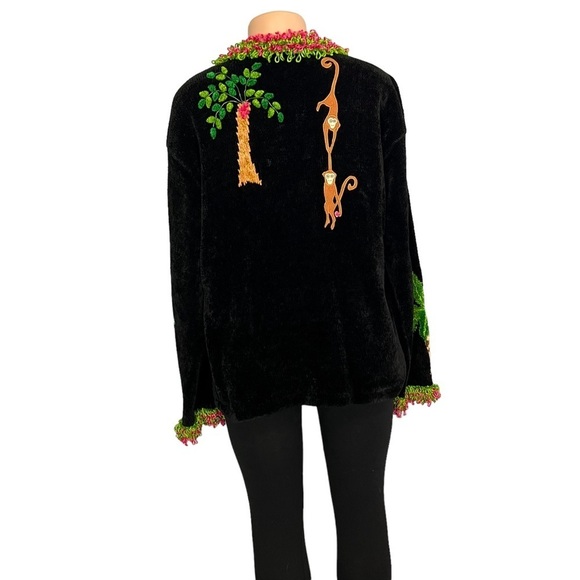 That Sweater Vintage Pink Monkey Chenille Art-to-Wear Fun Funky Sweater - Picture 8 of 10